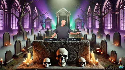 Haunted Cemetery at Night with Skull Altar DJ Booth