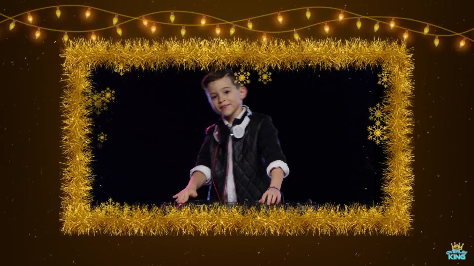 Gold Tinsel with Lights Holiday Frame Overlay with Cutout