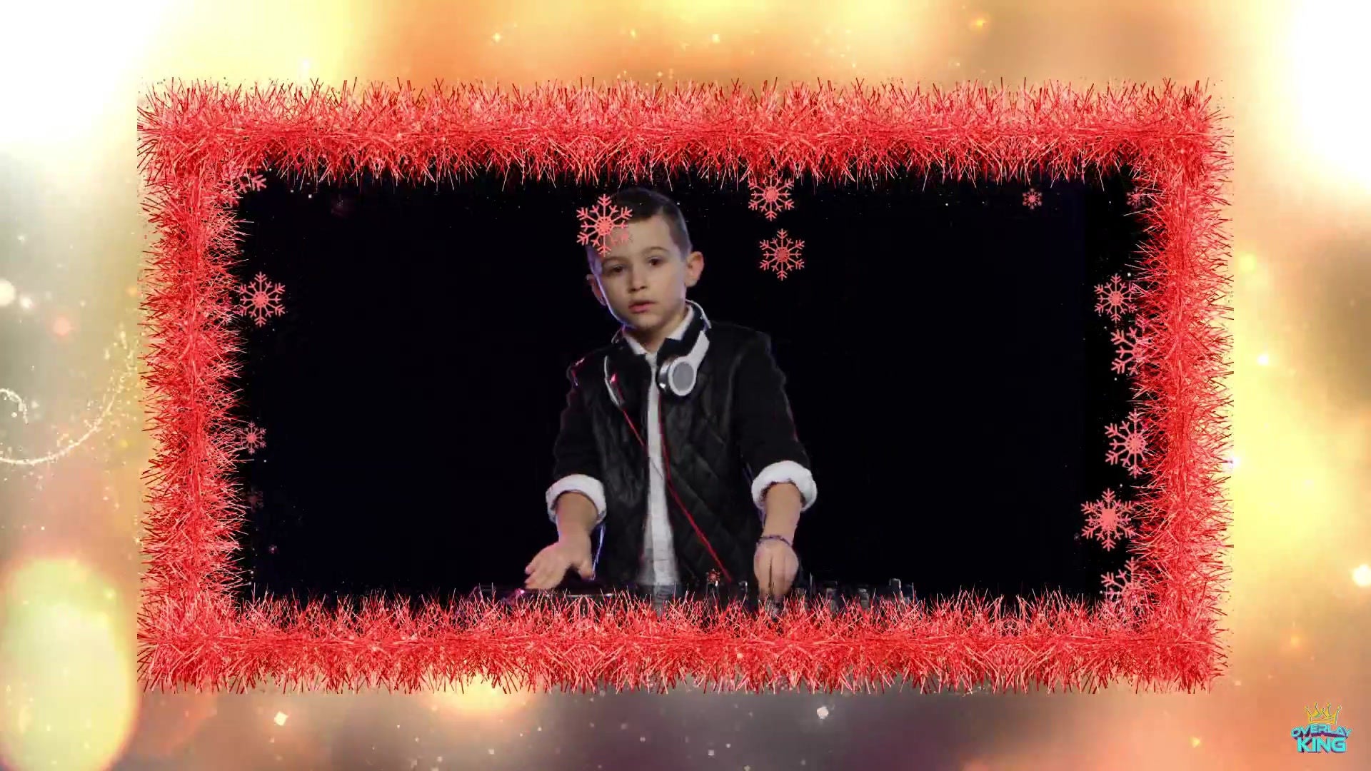 Gold Bokeh with Red Tinsel Holiday Frame Overlay with Cutout