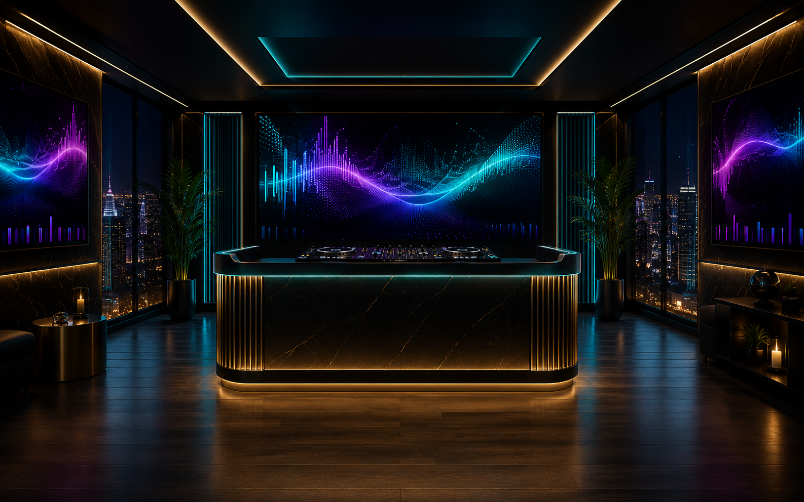 Virtual room designed for video DJ playback